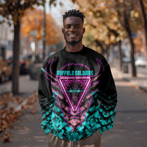 Buffalo Soldiers 9th Cavalry Regiment Sweatshirt Cyberpunk Synthwave Neon Futuristic Graphic Art