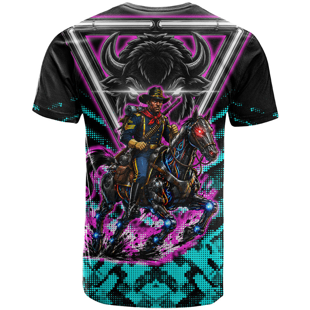 Buffalo Soldiers 9th Cavalry Regiment T shirt Cyberpunk Synthwave Neon Futuristic Graphic Art