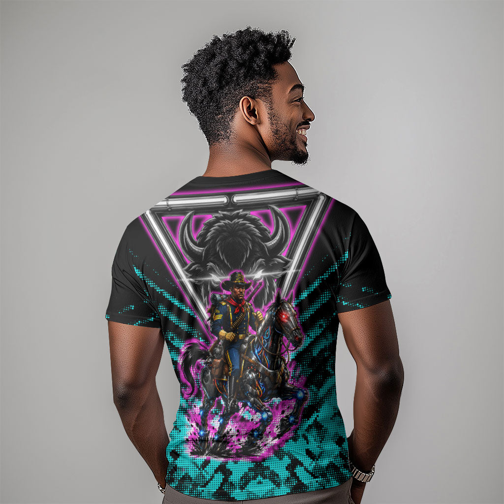 Buffalo Soldiers 9th Cavalry Regiment T shirt Cyberpunk Synthwave Neon Futuristic Graphic Art