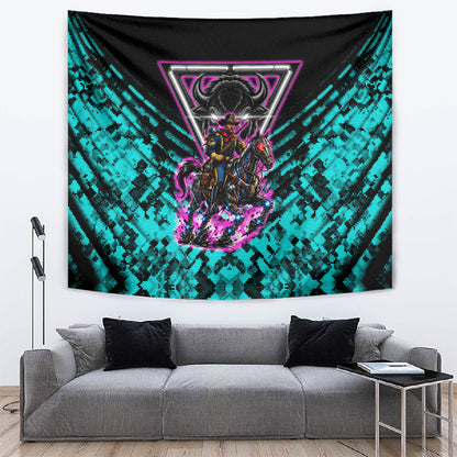 Buffalo Soldiers 9th Cavalry Regiment Tapestry Cyberpunk Synthwave Neon Futuristic Graphic Art