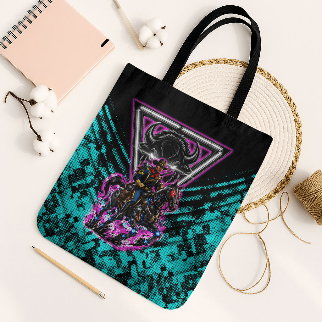 Buffalo Soldiers 9th Cavalry Regiment Tote Bag Cyberpunk Synthwave Neon Futuristic Graphic Art
