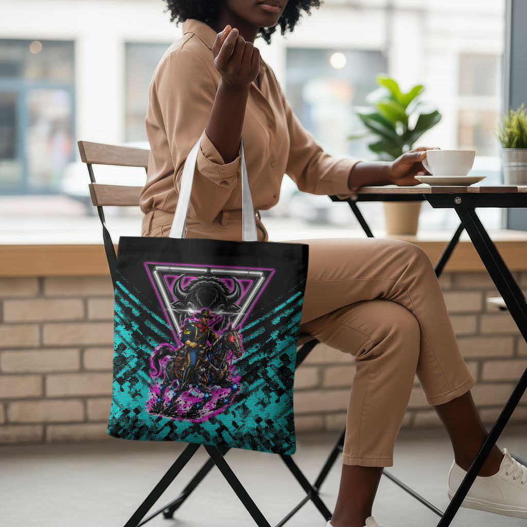 Buffalo Soldiers 9th Cavalry Regiment Tote Bag Cyberpunk Synthwave Neon Futuristic Graphic Art