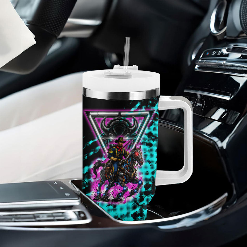 Buffalo Soldiers 9th Cavalry Regiment Tumbler With Handle Cyberpunk Synthwave Neon Futuristic Graphic Art