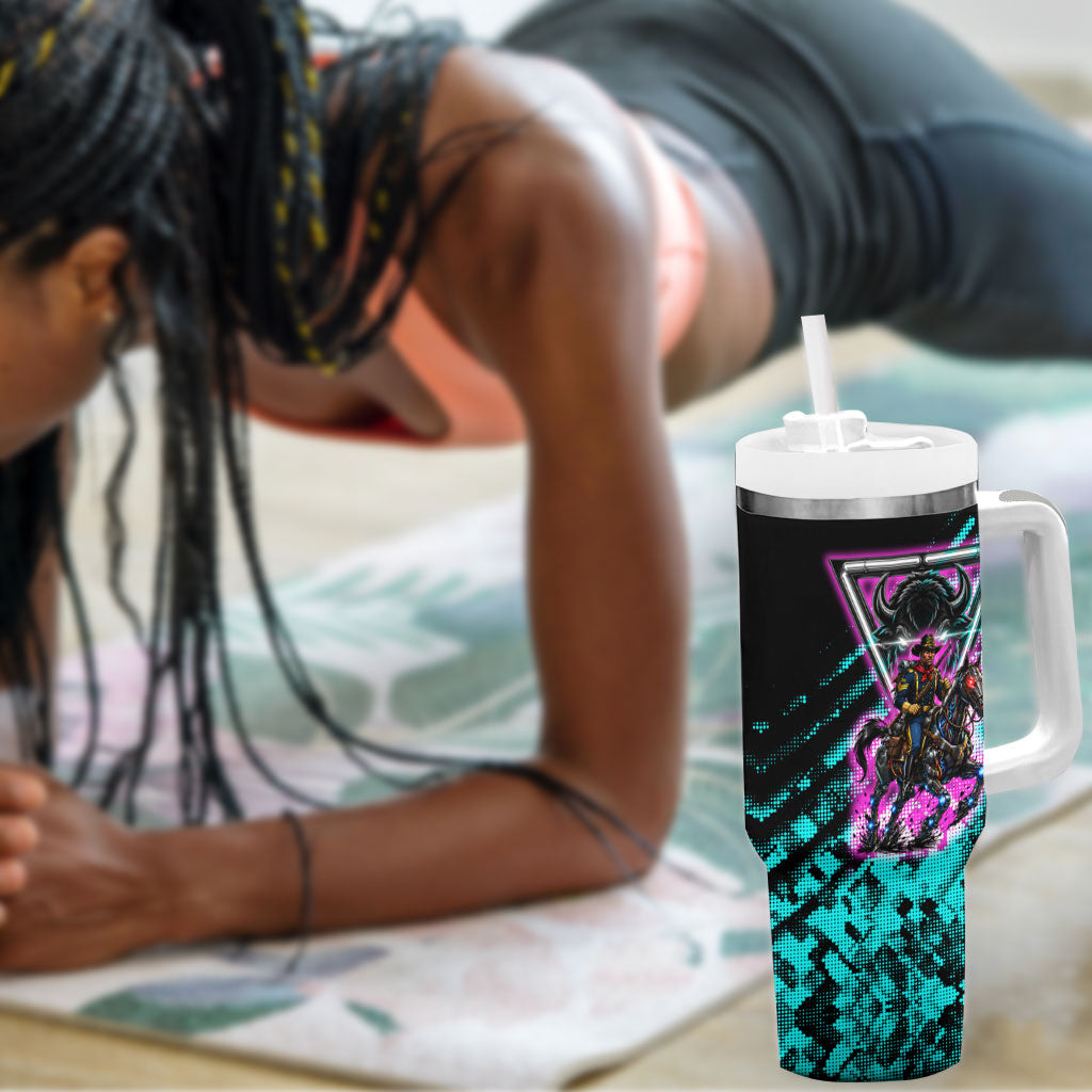 Buffalo Soldiers 9th Cavalry Regiment Tumbler With Handle Cyberpunk Synthwave Neon Futuristic Graphic Art