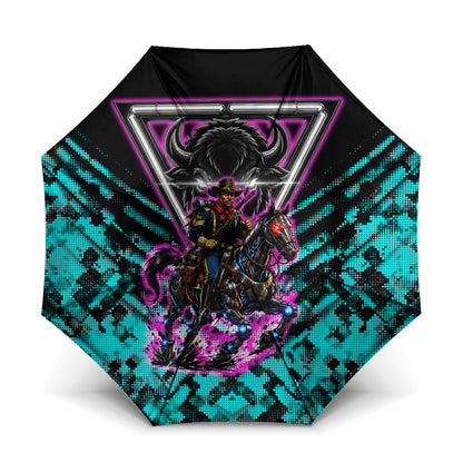 Buffalo Soldiers 9th Cavalry Regiment Umbrella Cyberpunk Synthwave Neon Futuristic Graphic Art