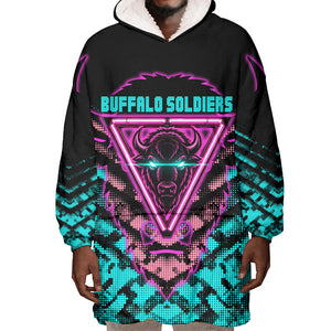 Buffalo Soldiers 9th Cavalry Regiment Wearable Blanket Hoodie Cyberpunk Synthwave Neon Futuristic Graphic Art