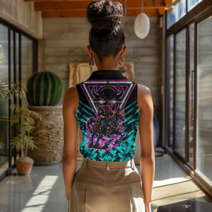 Buffalo Soldiers 9th Cavalry Regiment Women Sleeveless Polo Shirt Cyberpunk Synthwave Neon Futuristic Graphic Art