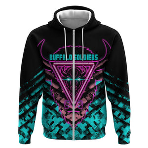 Buffalo Soldiers 9th Cavalry Regiment Zip Hoodie Cyberpunk Synthwave Neon Futuristic Graphic Art