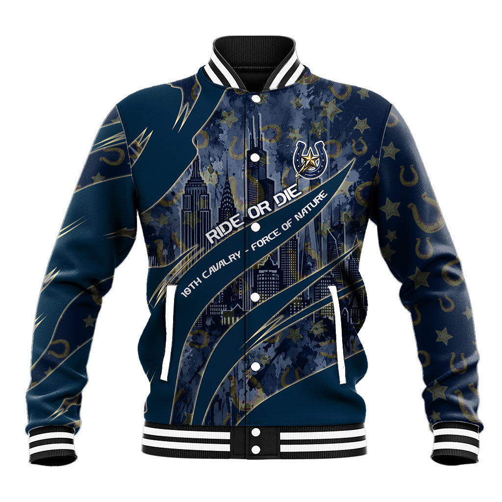Buffalo Soldiers 10th Cavalry Regiment Ride Or Die Baseball Jacket Patriotic Military Heritage Distressed City Skyline Graphic Art