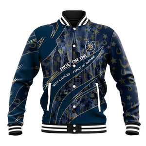 Buffalo Soldiers 10th Cavalry Regiment Ride Or Die Baseball Jacket Patriotic Military Heritage Distressed City Skyline Graphic Art