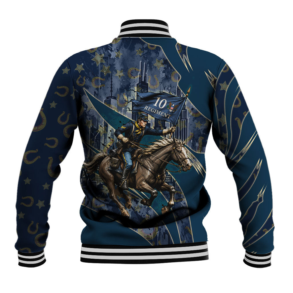 Buffalo Soldiers 10th Cavalry Regiment Ride Or Die Baseball Jacket Patriotic Military Heritage Distressed City Skyline Graphic Art