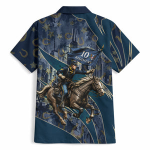 Buffalo Soldiers 10th Cavalry Regiment Ride Or Die Hawaiian Shirt Patriotic Military Heritage Distressed City Skyline Graphic Art