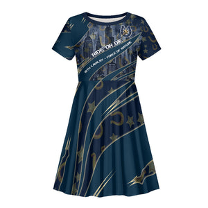 Buffalo Soldiers 10th Cavalry Regiment Ride Or Die Kid Short Sleeve Dress Patriotic Military Heritage Distressed City Skyline Graphic Art