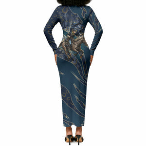 Buffalo Soldiers 10th Cavalry Regiment Ride Or Die Long Sleeve Bodycon Dress Patriotic Military Heritage Distressed City Skyline Graphic Art