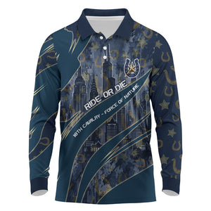 Buffalo Soldiers 10th Cavalry Regiment Ride Or Die Long Sleeve Polo Shirt Patriotic Military Heritage Distressed City Skyline Graphic Art