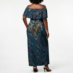 Buffalo Soldiers 10th Cavalry Regiment Ride Or Die Off Shoulder Maxi Dress Patriotic Military Heritage Distressed City Skyline Graphic Art