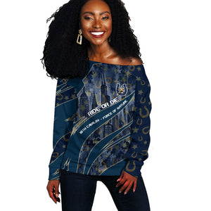 Buffalo Soldiers 10th Cavalry Regiment Ride Or Die Off Shoulder Sweater Patriotic Military Heritage Distressed City Skyline Graphic Art