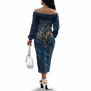 Buffalo Soldiers 10th Cavalry Regiment Ride Or Die Off The Shoulder Long Sleeve Dress Patriotic Military Heritage Distressed City Skyline Graphic Art