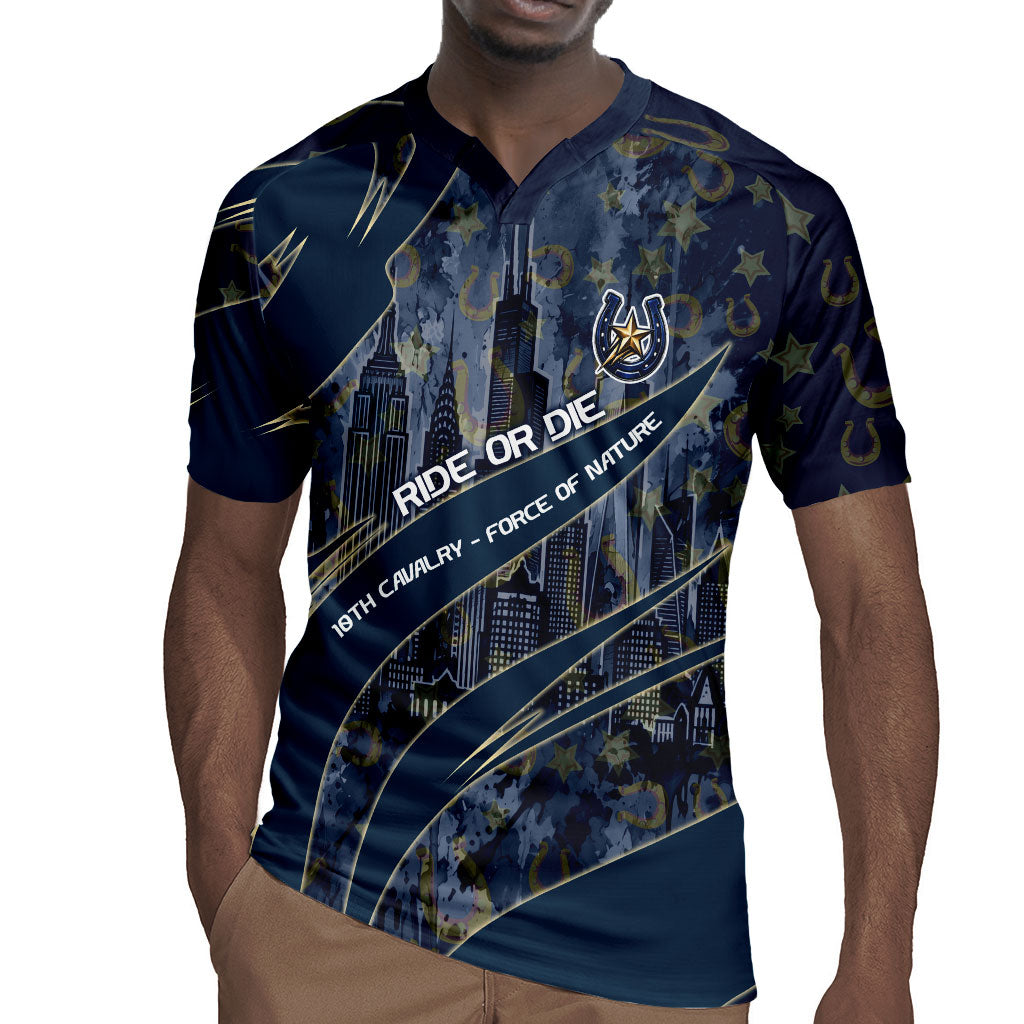 Buffalo Soldiers 10th Cavalry Regiment Ride Or Die Rugby Jersey Patriotic Military Heritage Distressed City Skyline Graphic Art