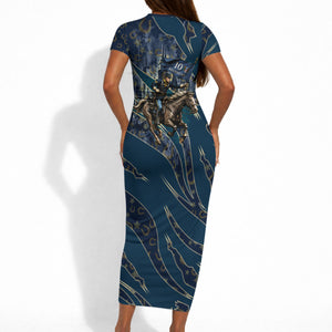 Buffalo Soldiers 10th Cavalry Regiment Ride Or Die Short Sleeve Bodycon Dress Patriotic Military Heritage Distressed City Skyline Graphic Art