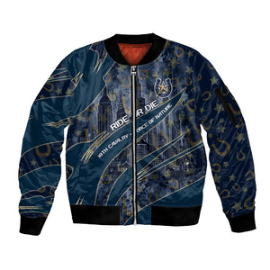 Buffalo Soldiers 10th Cavalry Regiment Ride Or Die Sleeve Zip Bomber Jacket Patriotic Military Heritage Distressed City Skyline Graphic Art