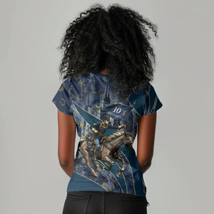 Buffalo Soldiers 10th Cavalry Regiment Ride Or Die Women V-Neck T-Shirt Patriotic Military Heritage Distressed City Skyline Graphic Art