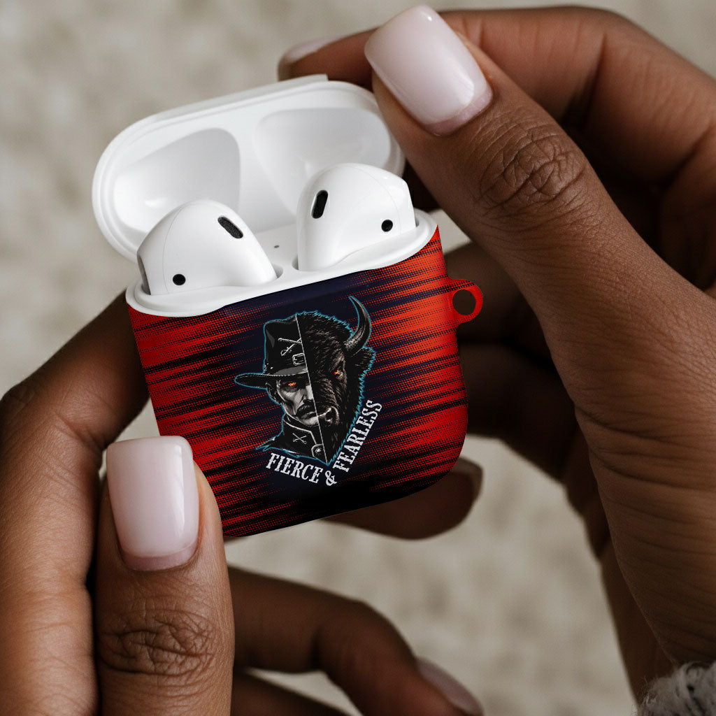 Buffalo Soldiers Fierce And Fearless Cavalry AirPods Case Half Face Soldier And Bison Halftone Graphic Art