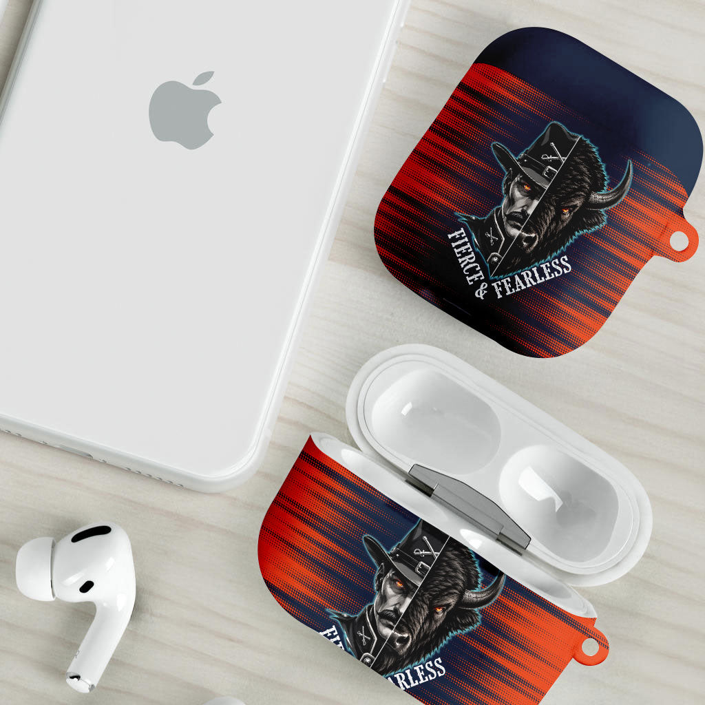 Buffalo Soldiers Fierce And Fearless Cavalry AirPods Case Half Face Soldier And Bison Halftone Graphic Art