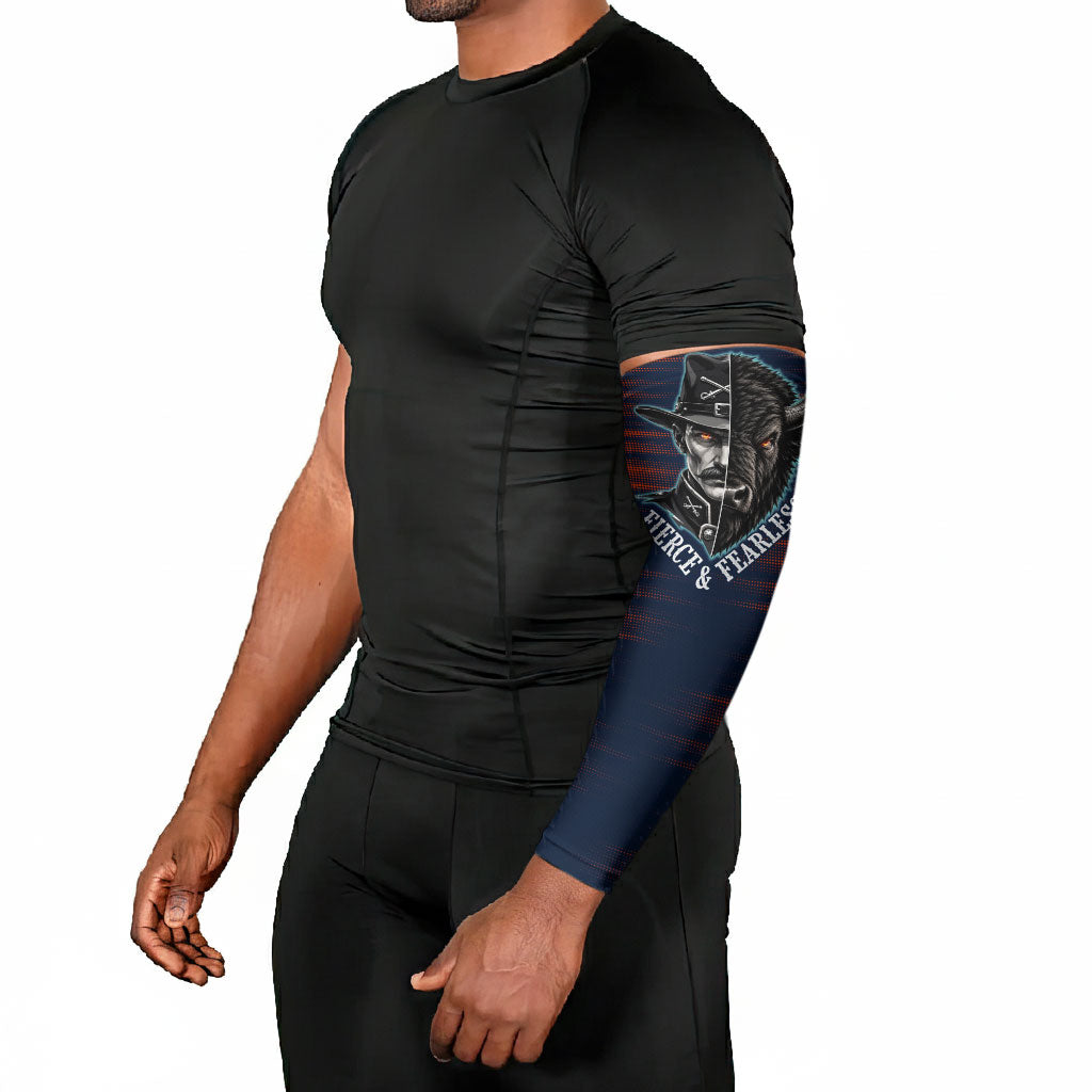 Buffalo Soldiers Fierce And Fearless Cavalry Arm Sleeves Half Face Soldier And Bison Halftone Graphic Art