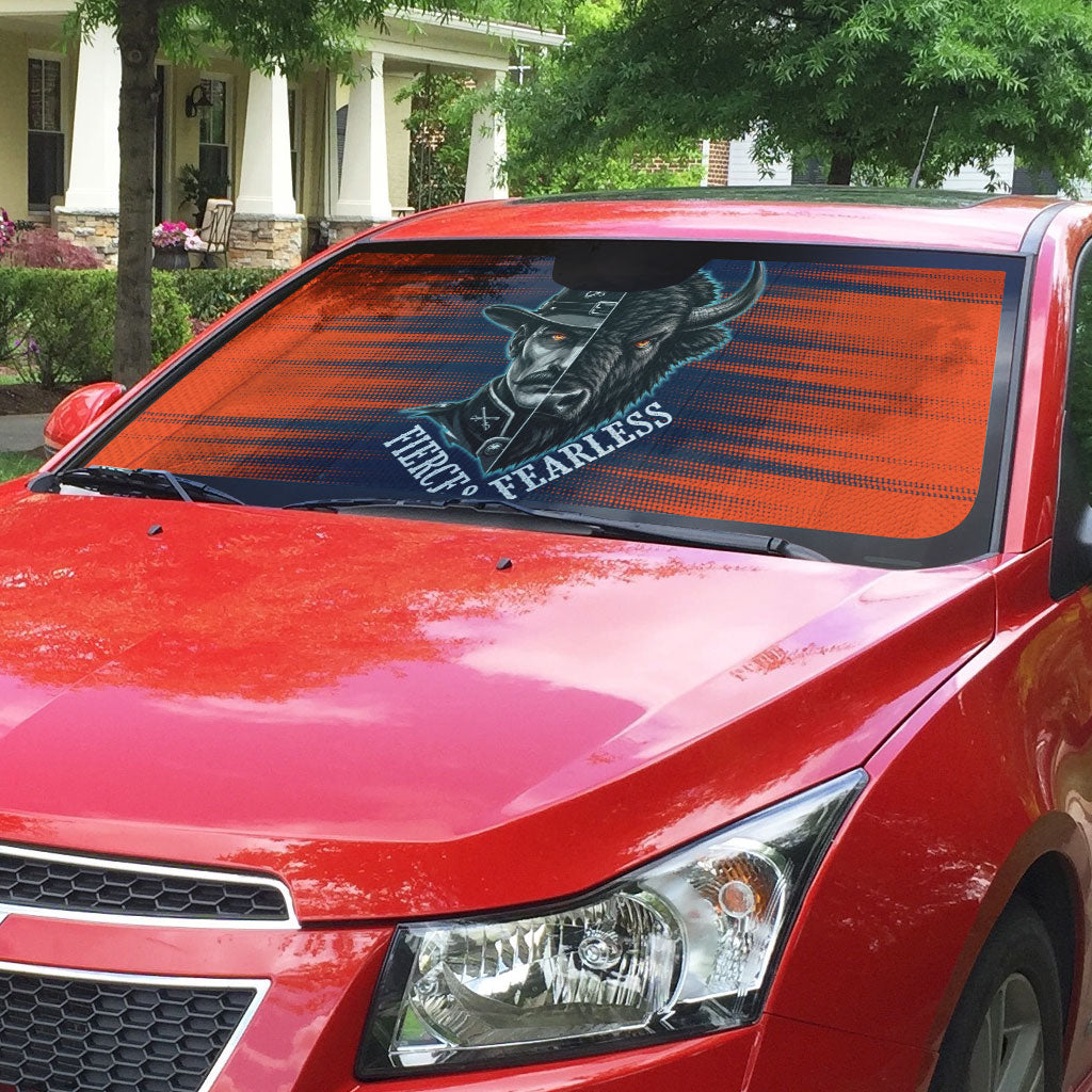 Buffalo Soldiers Fierce And Fearless Cavalry Auto Sun Shade Half Face Soldier And Bison Halftone Graphic Art