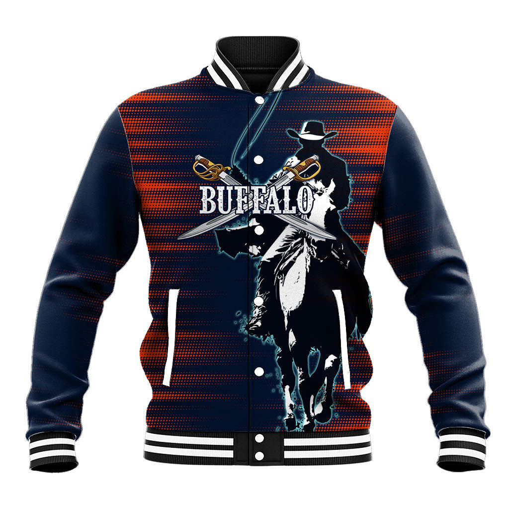 Buffalo Soldiers Fierce And Fearless Cavalry Baseball Jacket Half Face Soldier And Bison Halftone Graphic Art