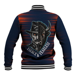 Buffalo Soldiers Fierce And Fearless Cavalry Baseball Jacket Half Face Soldier And Bison Halftone Graphic Art