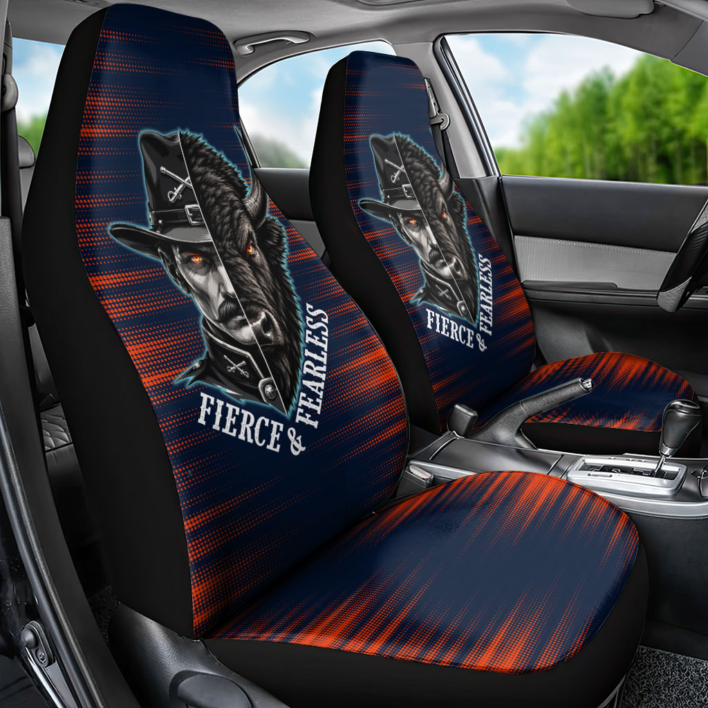 Buffalo Soldiers Fierce And Fearless Cavalry Car Seat Cover Half Face Soldier And Bison Halftone Graphic Art