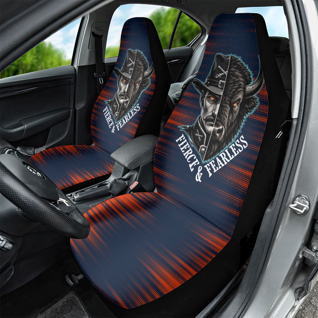 Buffalo Soldiers Fierce And Fearless Cavalry Car Seat Cover Half Face Soldier And Bison Halftone Graphic Art