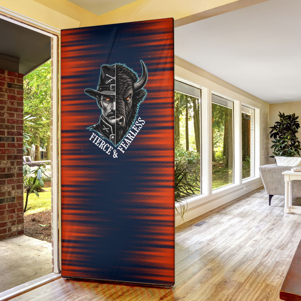 Buffalo Soldiers Fierce And Fearless Cavalry Door Cover Half Face Soldier And Bison Halftone Graphic Art