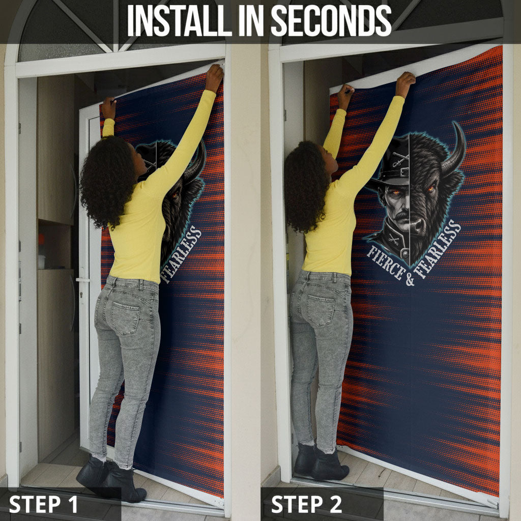 Buffalo Soldiers Fierce And Fearless Cavalry Door Cover Half Face Soldier And Bison Halftone Graphic Art