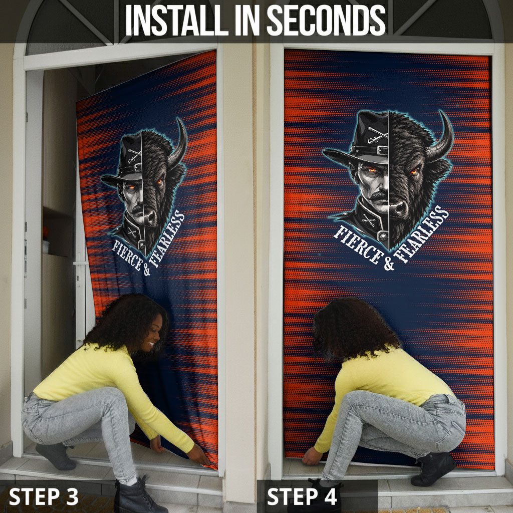 Buffalo Soldiers Fierce And Fearless Cavalry Door Cover Half Face Soldier And Bison Halftone Graphic Art