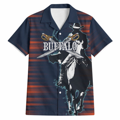 Buffalo Soldiers Fierce And Fearless Cavalry Hawaiian Shirt Half Face Soldier And Bison Halftone Graphic Art