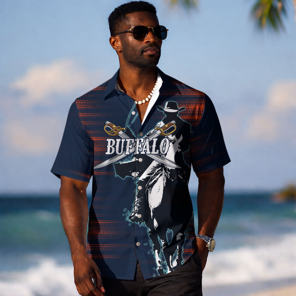 Buffalo Soldiers Fierce And Fearless Cavalry Hawaiian Shirt Half Face Soldier And Bison Halftone Graphic Art