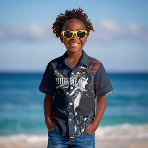 Buffalo Soldiers Fierce And Fearless Cavalry Kid Hawaiian Shirt Half Face Soldier And Bison Halftone Graphic Art