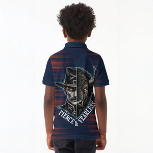 Buffalo Soldiers Fierce And Fearless Cavalry Kid Polo Shirt Half Face Soldier And Bison Halftone Graphic Art