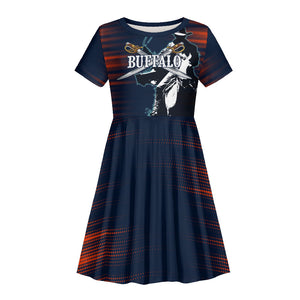 Buffalo Soldiers Fierce And Fearless Cavalry Kid Short Sleeve Dress Half Face Soldier And Bison Halftone Graphic Art