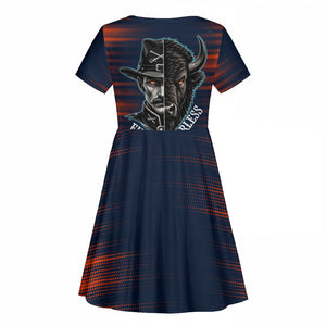 Buffalo Soldiers Fierce And Fearless Cavalry Kid Short Sleeve Dress Half Face Soldier And Bison Halftone Graphic Art