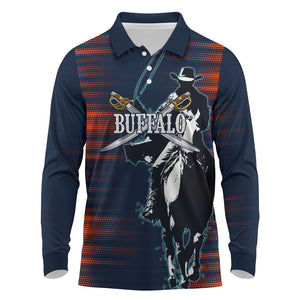 Buffalo Soldiers Fierce And Fearless Cavalry Long Sleeve Polo Shirt Half Face Soldier And Bison Halftone Graphic Art