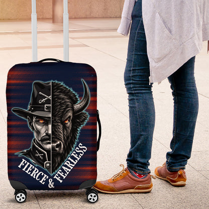 Buffalo Soldiers Fierce And Fearless Cavalry Luggage Cover Half Face Soldier And Bison Halftone Graphic Art