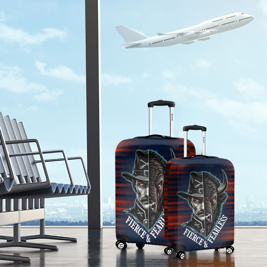 Buffalo Soldiers Fierce And Fearless Cavalry Luggage Cover Half Face Soldier And Bison Halftone Graphic Art