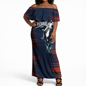 Buffalo Soldiers Fierce And Fearless Cavalry Off Shoulder Maxi Dress Half Face Soldier And Bison Halftone Graphic Art