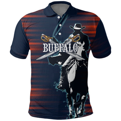 Buffalo Soldiers Fierce And Fearless Cavalry Polo Shirt Half Face Soldier And Bison Halftone Graphic Art