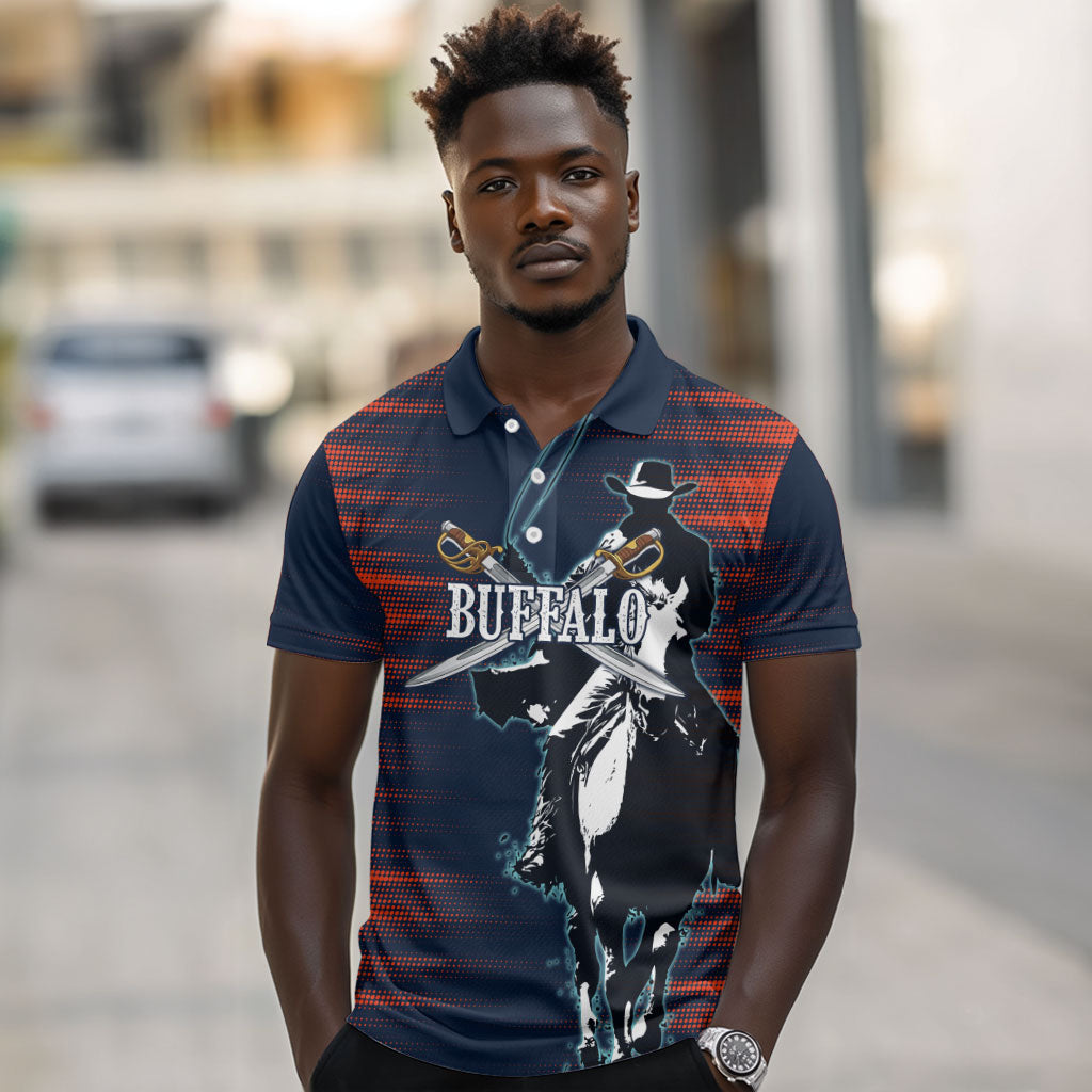 Buffalo Soldiers Fierce And Fearless Cavalry Polo Shirt Half Face Soldier And Bison Halftone Graphic Art