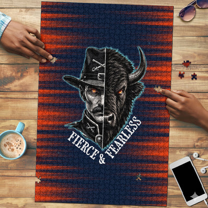 Buffalo Soldiers Fierce And Fearless Cavalry Puzzle Half Face Soldier And Bison Halftone Graphic Art